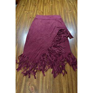 Women's Size Small Maroon Dark Pink Fringe Skirt Boho Gypsy Western Chic